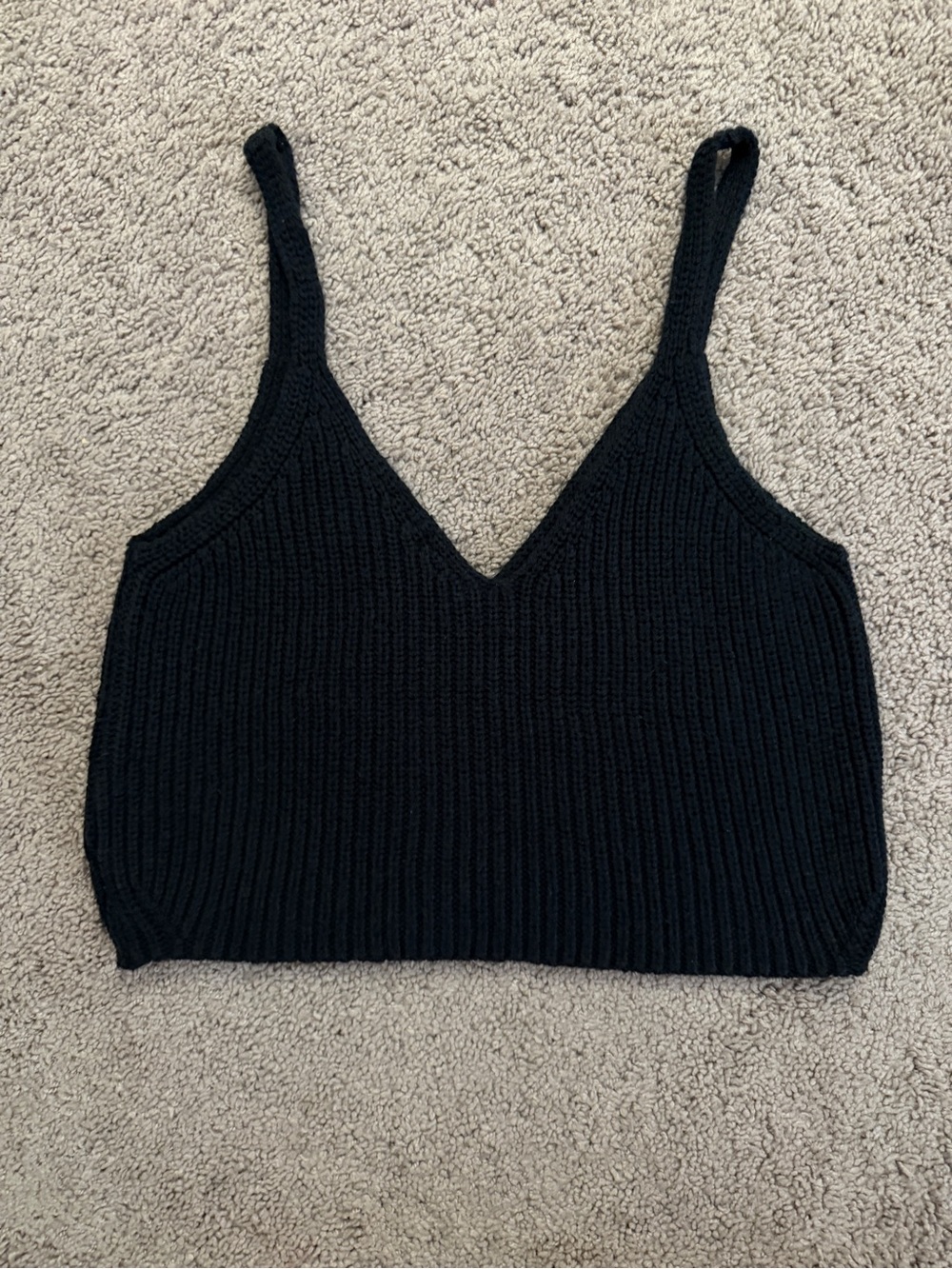 BP Cropped Tank Women Size Large Black Ribbed V-Neck Sleeveless Knit Top